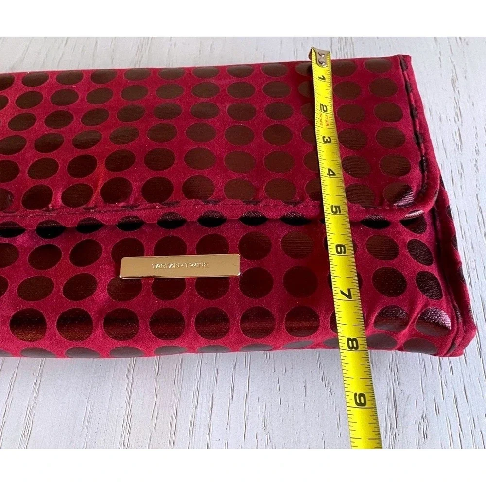 Tartan Twine Red Polka Dot Travel Jewelry Organizer Roll Bag Clutch Pouch NEW‎